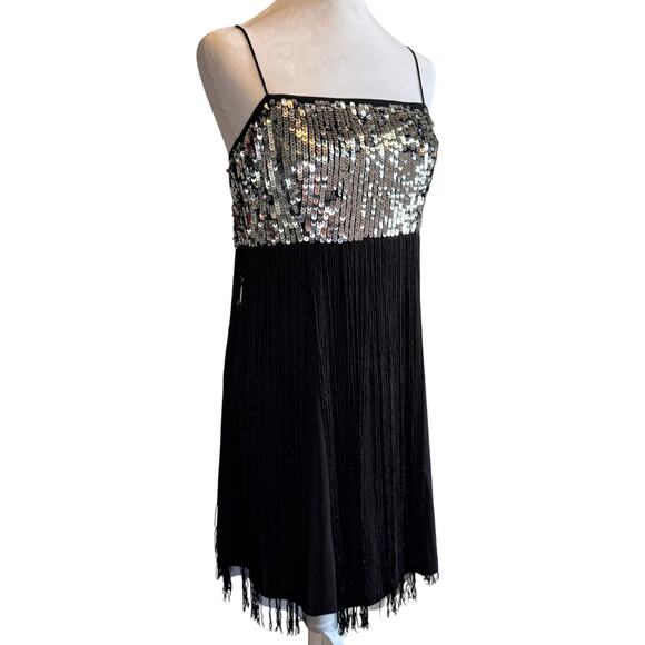 ASOS Dresses & Skirts - ASOS US 8 Black and silver sequin party dress fringed cami mini slip dress